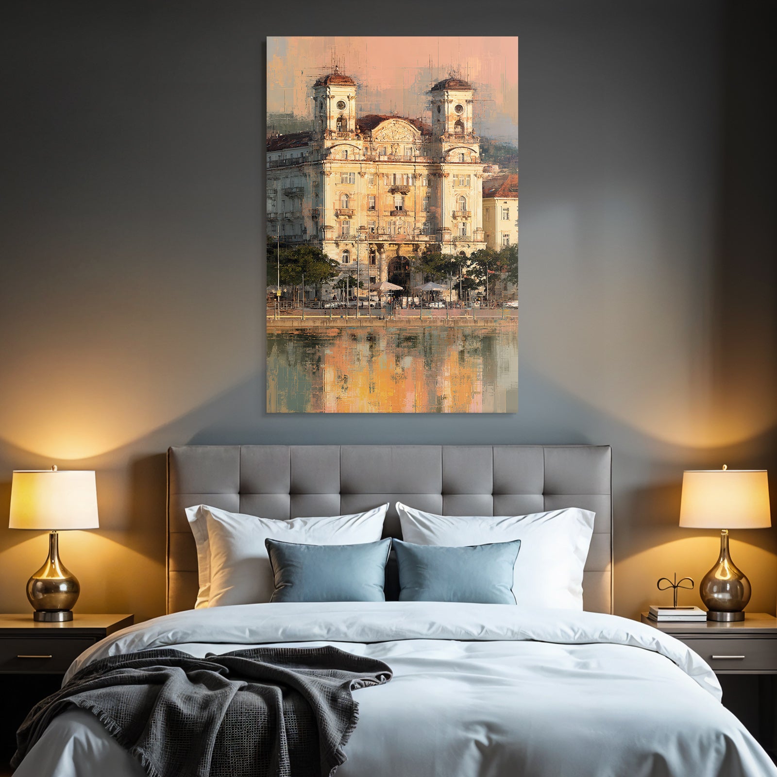 Historisches Gebäude Über Wasser Impressionistische Kunst