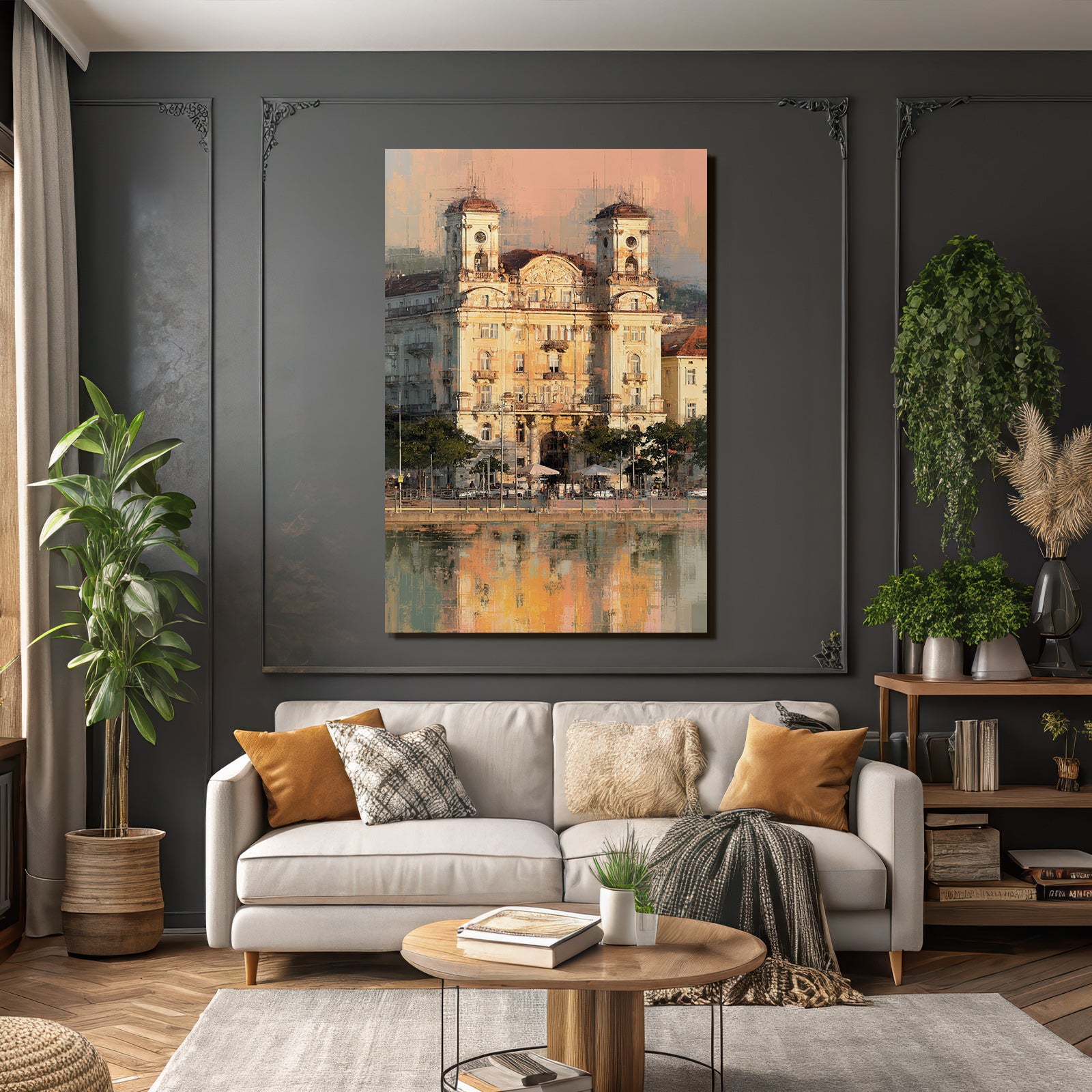 Historisches Gebäude Über Wasser Impressionistische Kunst