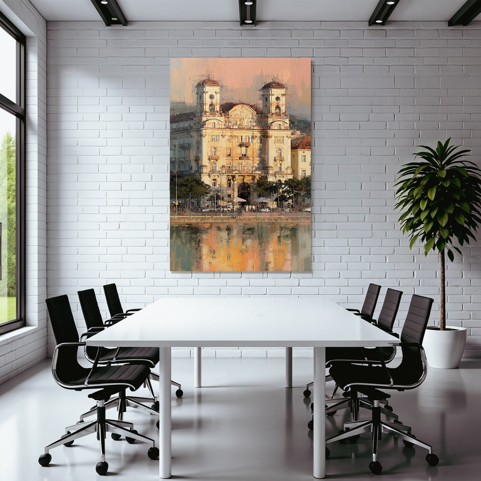 Historisches Gebäude Über Wasser Impressionistische Kunst