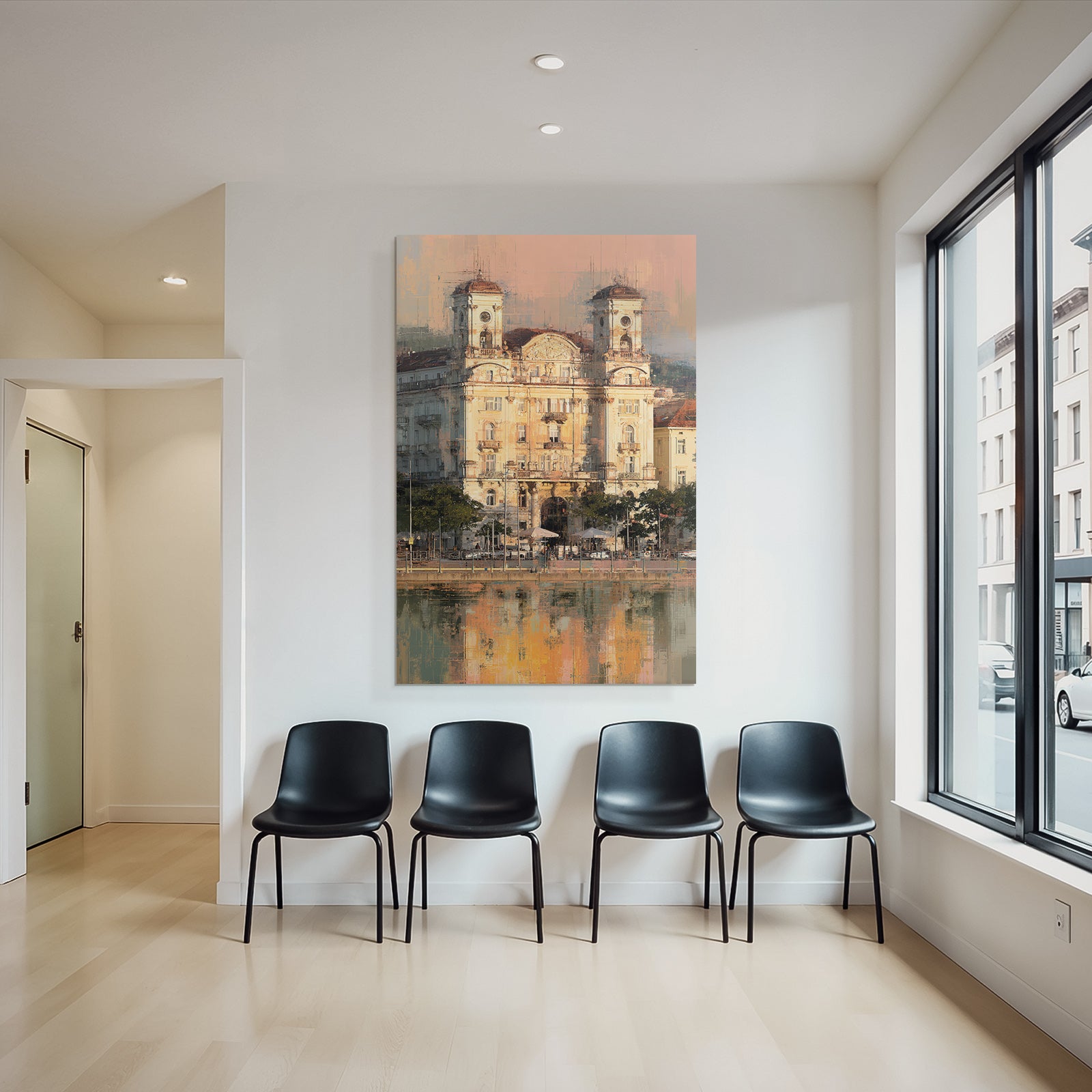 Historisches Gebäude Über Wasser Impressionistische Kunst