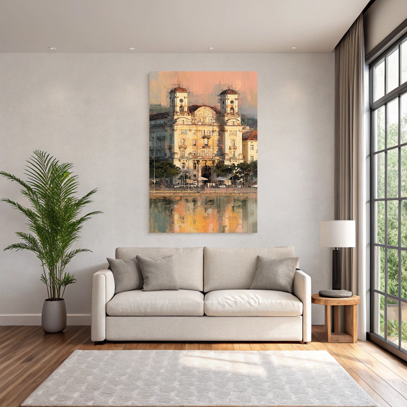Historisches Gebäude Über Wasser Impressionistische Kunst