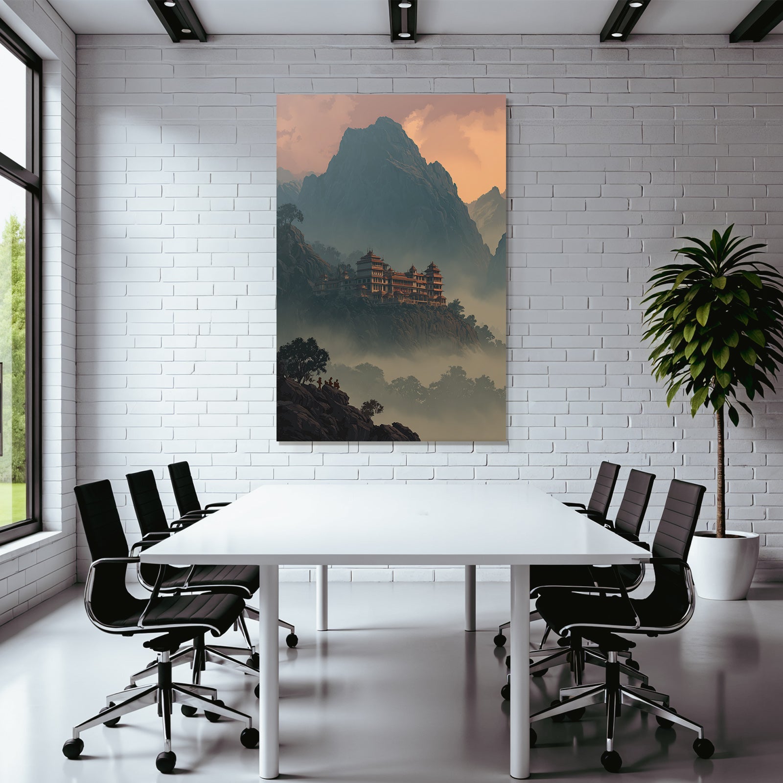 Ruhige Mystische Landschaft Gipfel Tempel Bei Nebel Sonnenaufgang Geschichte