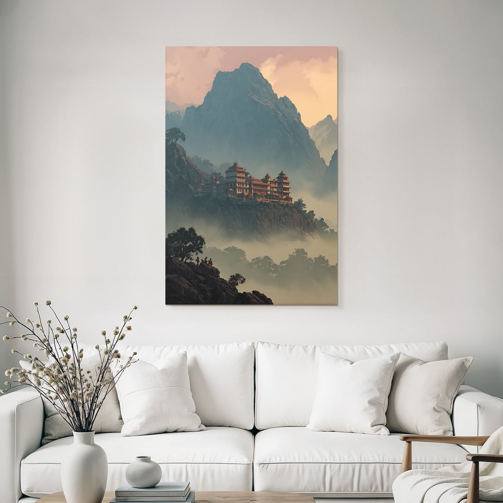 Ruhige Mystische Landschaft Gipfel Tempel Bei Nebel Sonnenaufgang Geschichte