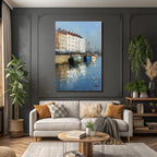 Ruhiger Hafen Mit Booten Reflexion Und Vögeln Impressionistische Malerei