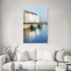 Ruhiger Hafen Mit Booten Reflexion Und Vögeln Impressionistische Malerei