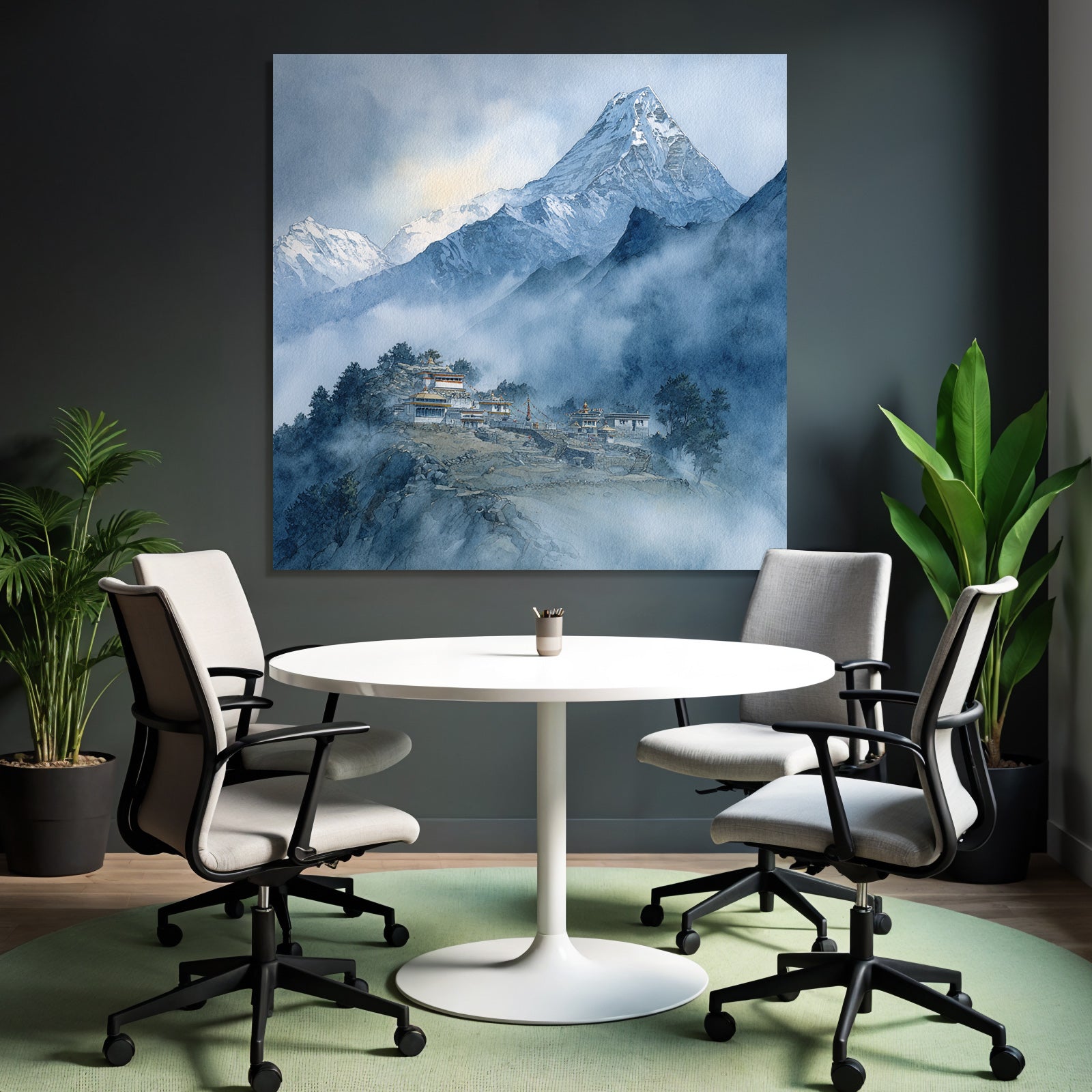 Gebirgslandschaft Mit Dorf Und Kloster Himalaya Art Watercolor