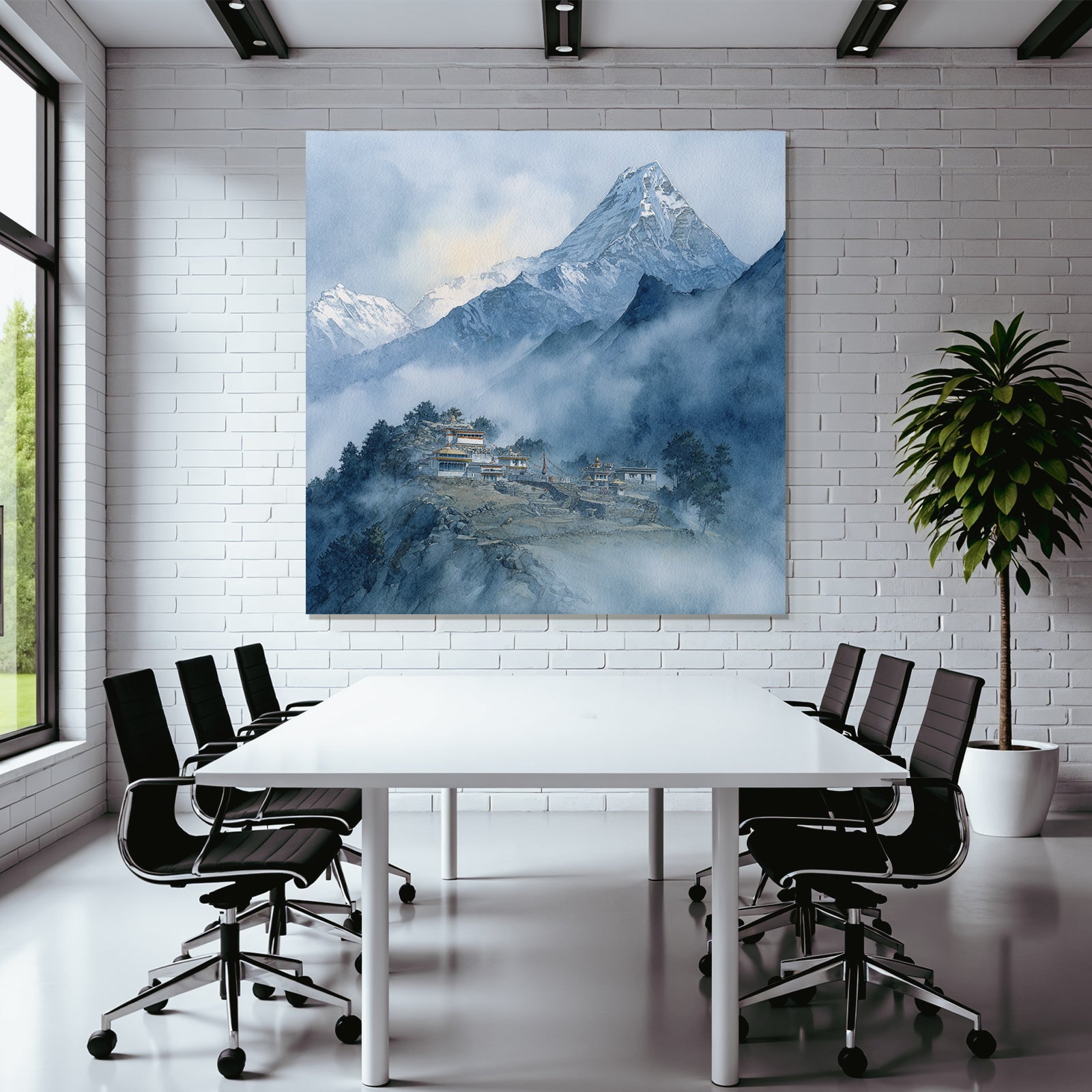 Gebirgslandschaft Mit Dorf Und Kloster Himalaya Art Watercolor