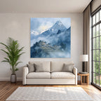 Gebirgslandschaft Mit Dorf Und Kloster Himalaya Art Watercolor
