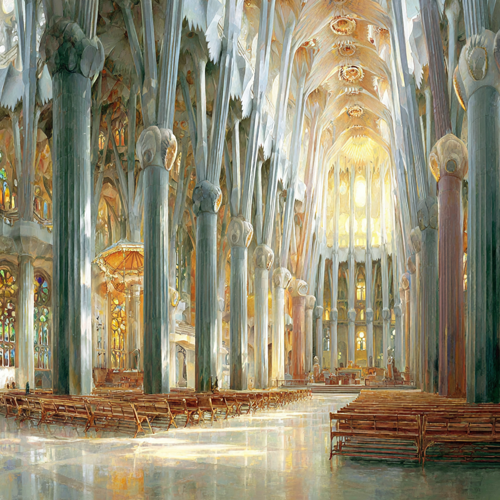 Grosse Kathedrale Innenansicht Kunstvolle Buntes Bleiglas | Sakrale Bauten | Architektur