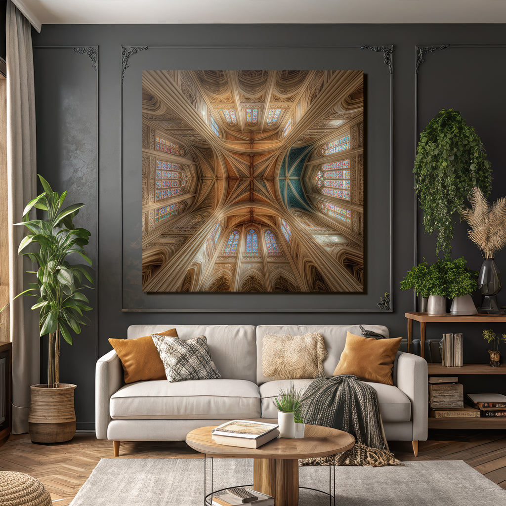 Innenraum Decke Kathedrale Ornamentiert Buntes Verglasung