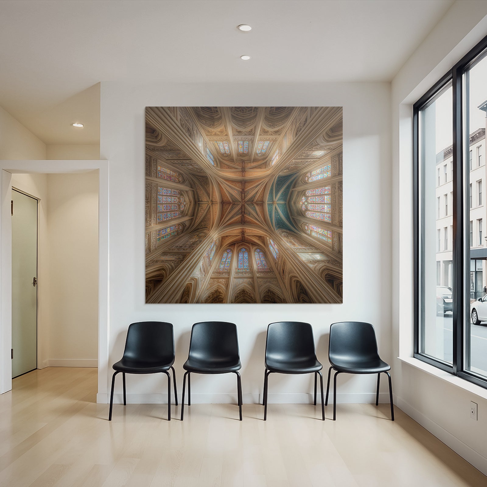 Innenraum Decke Kathedrale Ornamentiert Buntes Verglasung