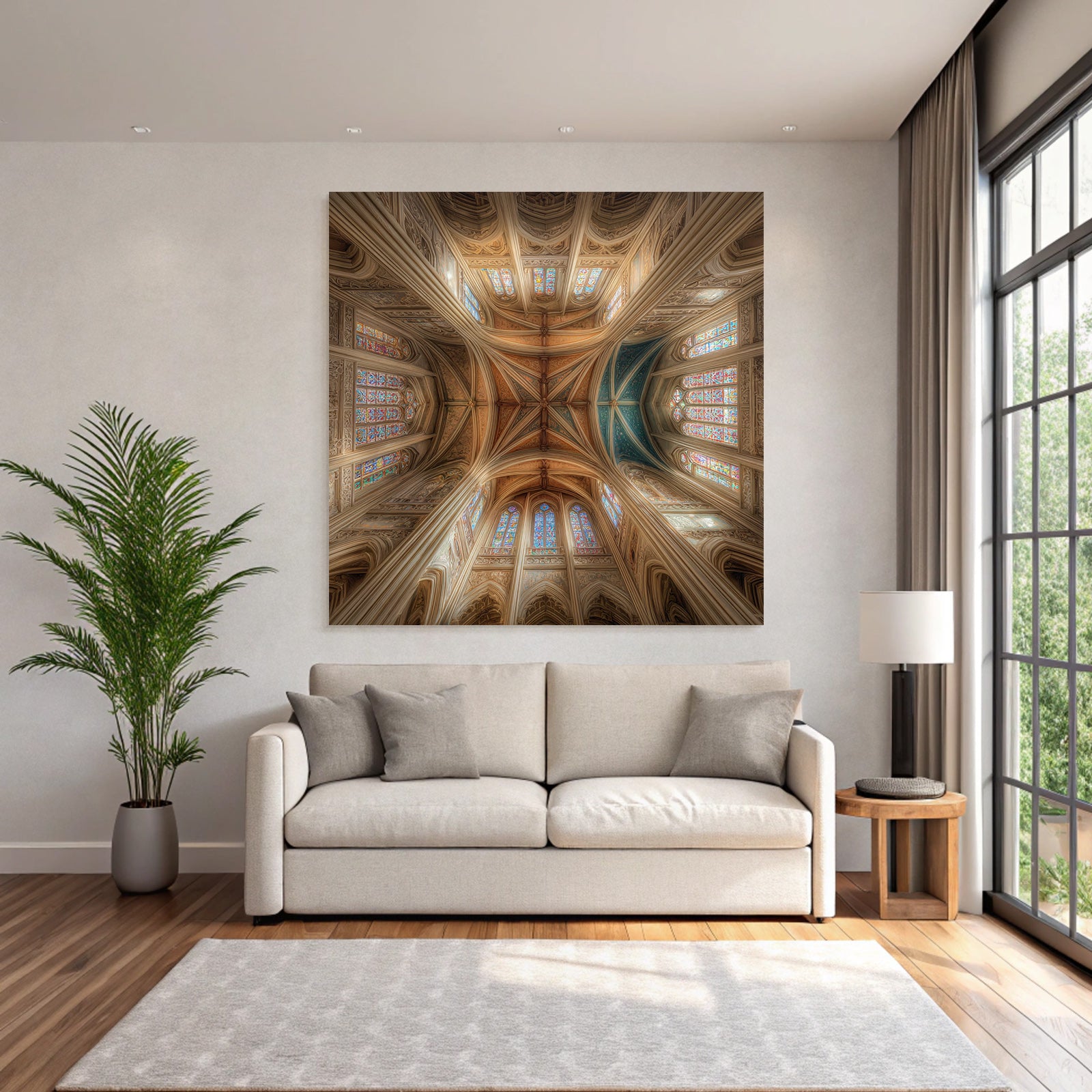 Innenraum Decke Kathedrale Ornamentiert Buntes Verglasung