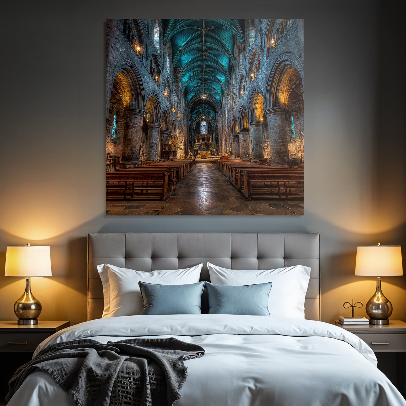 Kathedrale Innenraum Hohe Gewölbte Decke Mit Buntglasfenstern