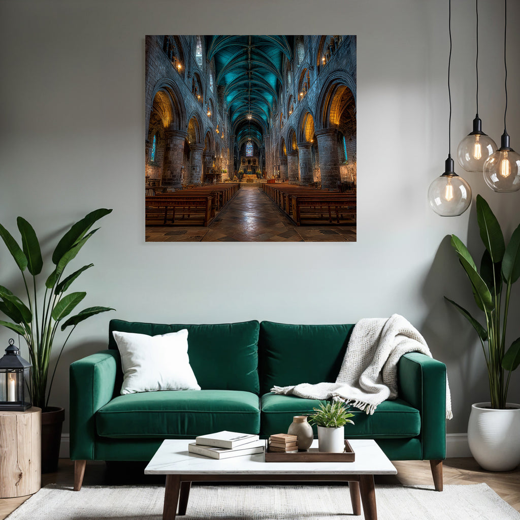 Kathedrale Innenraum Hohe Gewölbte Decke Mit Buntglasfenstern