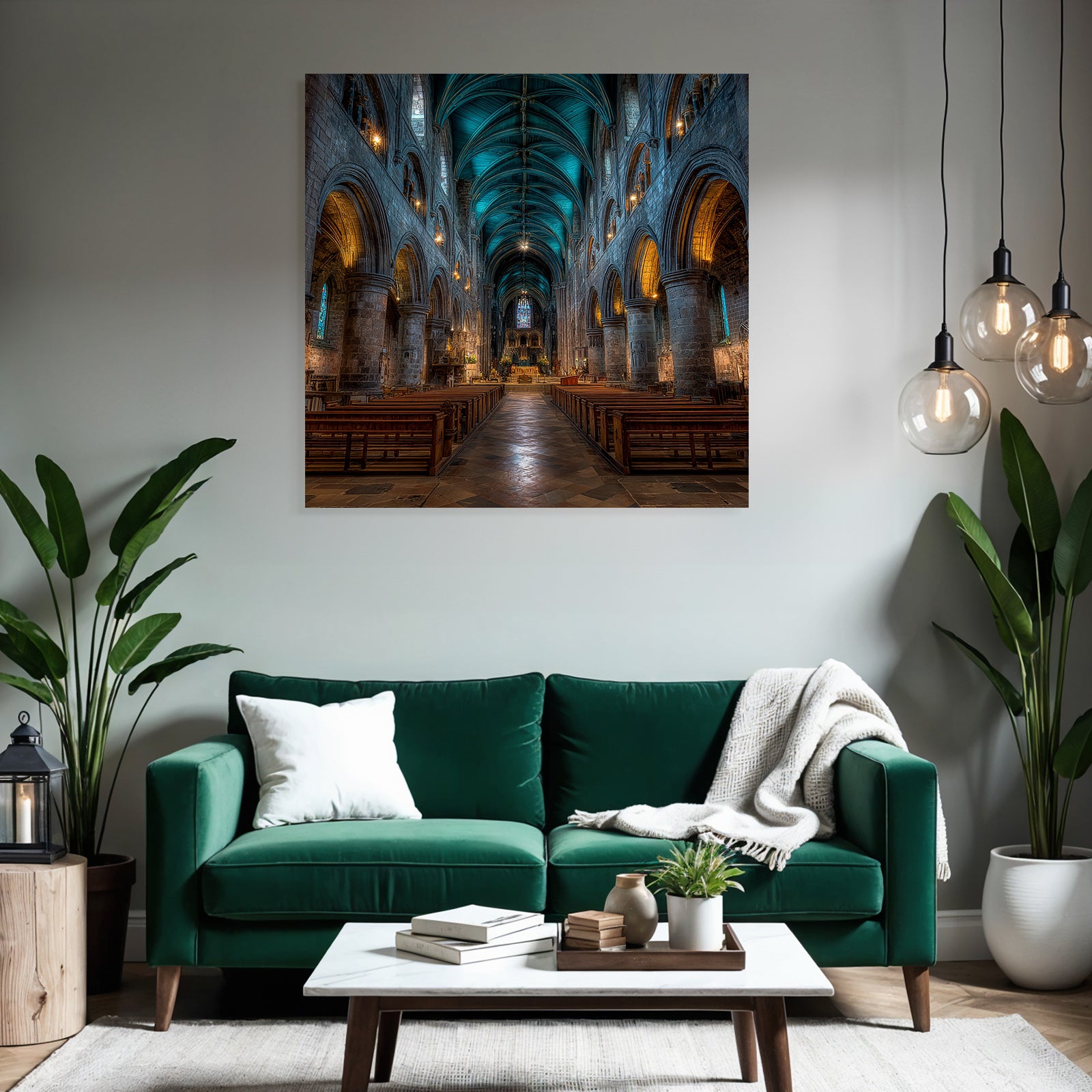 Kathedrale Innenraum Hohe Gewölbte Decke Mit Buntglasfenstern