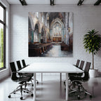 Kircheninneres Hochgewölbte Decke Buntglasfenster Impressionistisch