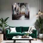 Kircheninneres Hochgewölbte Decke Buntglasfenster Impressionistisch