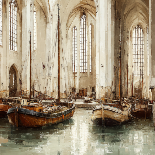 Ruhige Innenansicht Mit Holzbooten In Lichtergefülltem Raum | Sakrale Bauten | Architektur