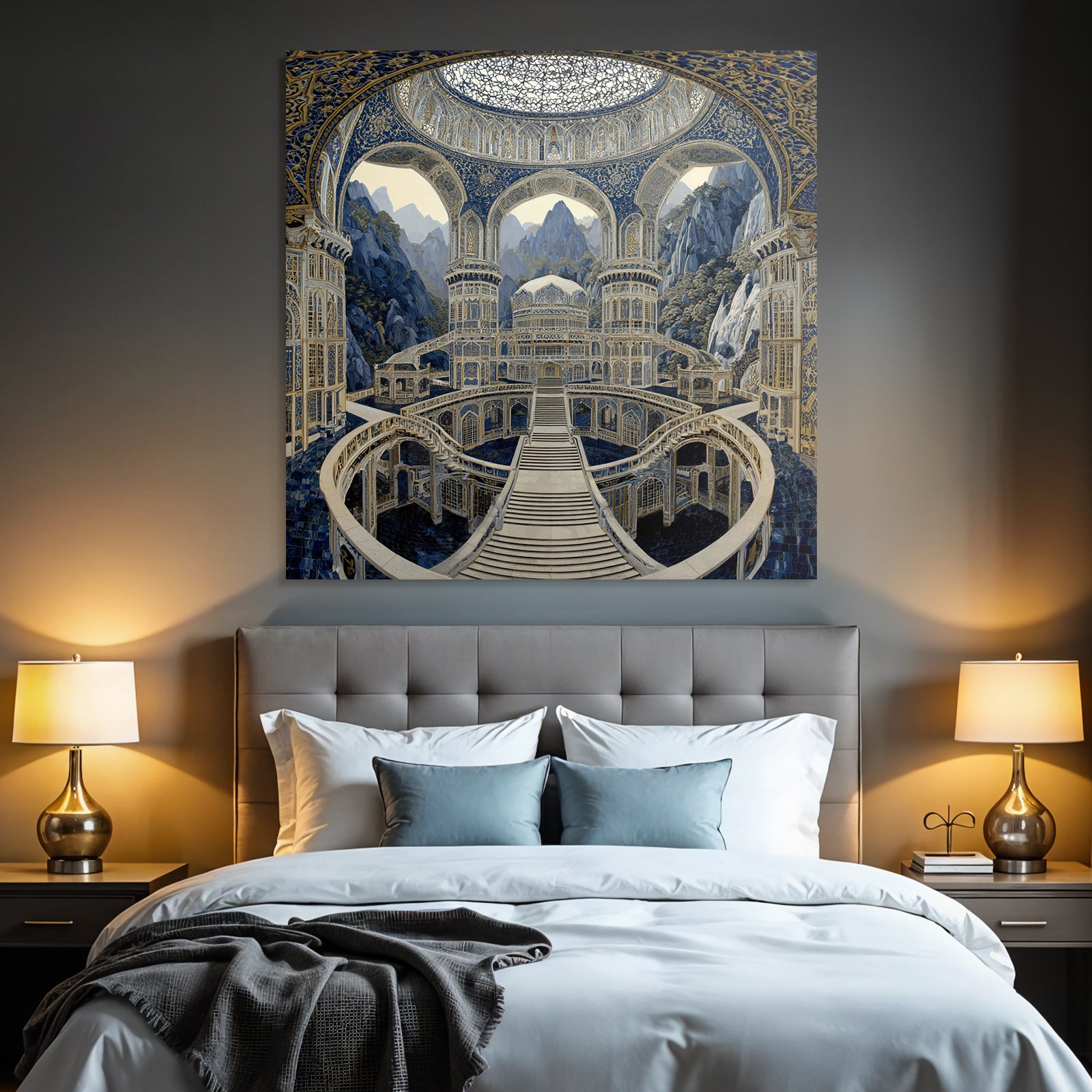 Stimmungsvolle Im Blaün Und Goldenen Fantasie Stil