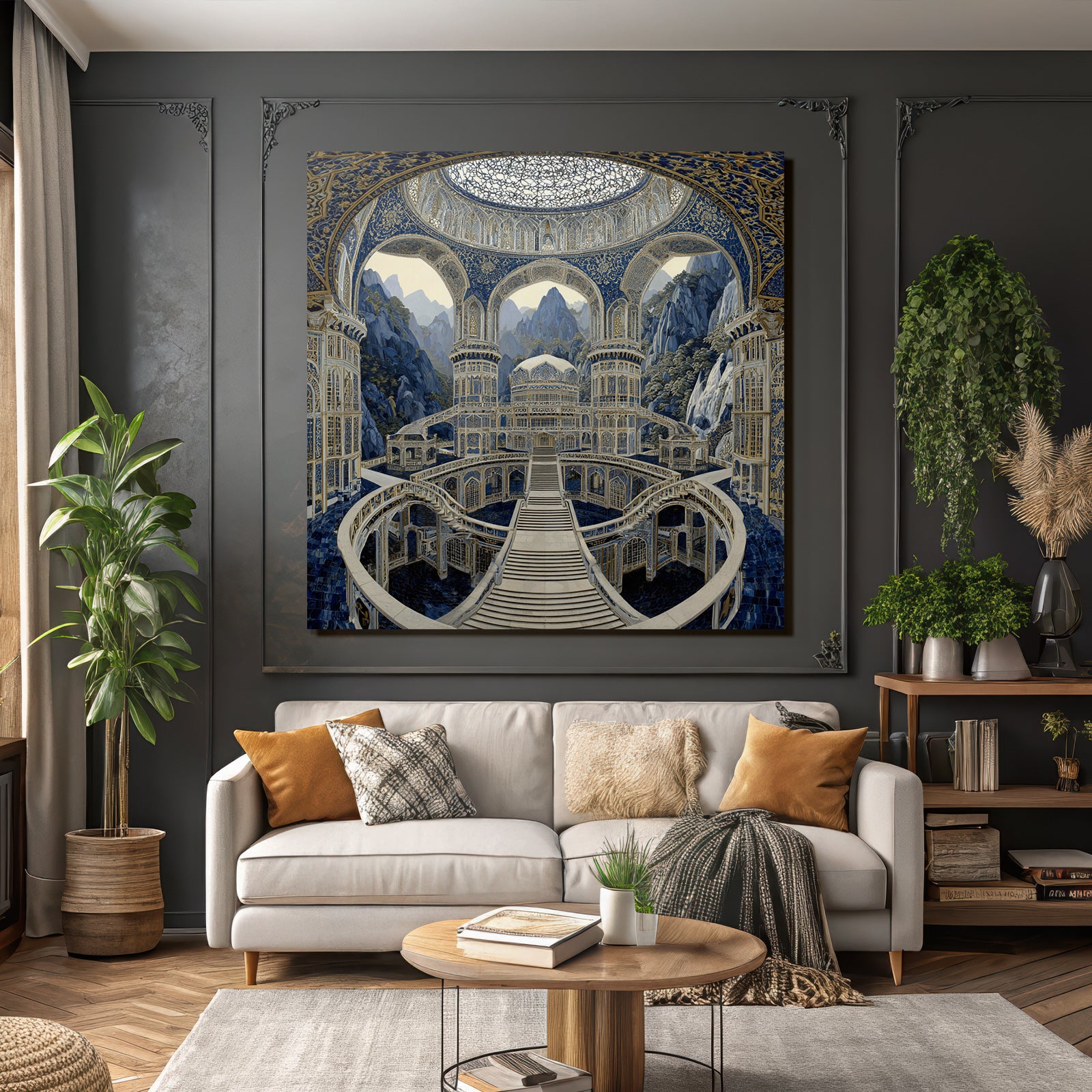 Stimmungsvolle Im Blaün Und Goldenen Fantasie Stil