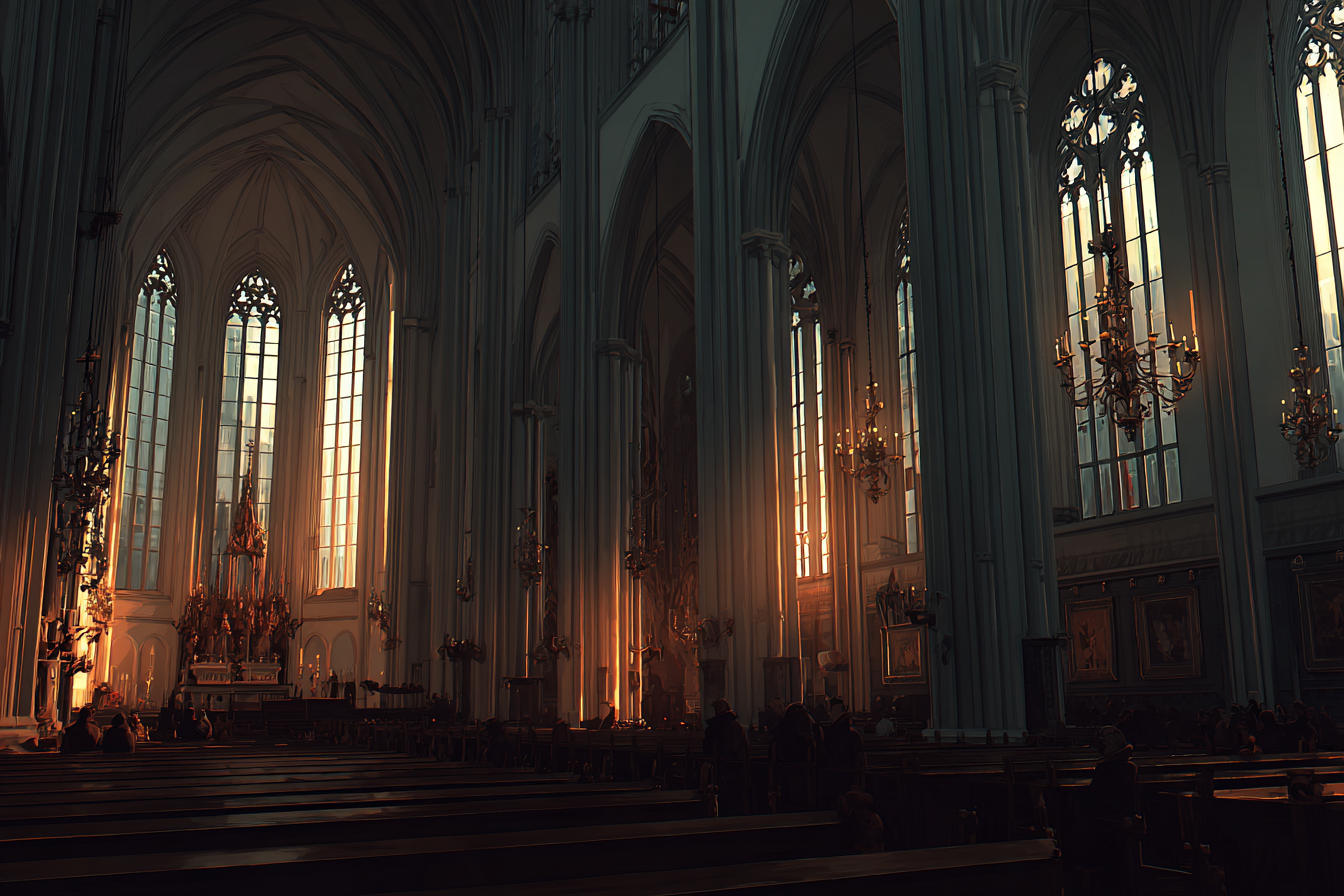 Moderne Grosse Kirche Innenansicht Mit Buntglasfenstern Chandeliers | Sakrale Bauten | Architektur