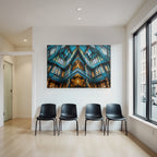 Moderne Intrikates Innenraum Mit Holzbalken Grossen Fenstern Vibranter Farbenpalette