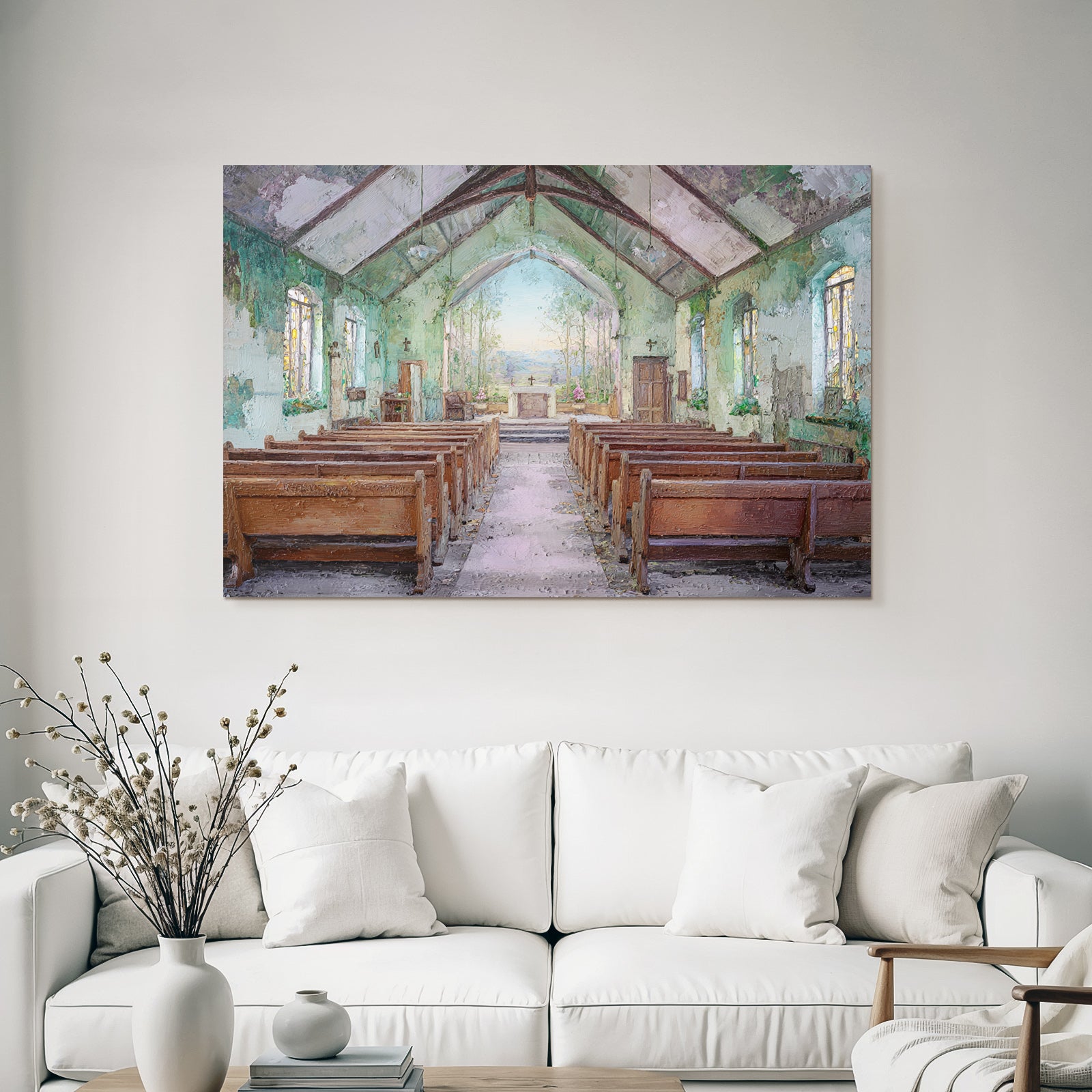 Abandoned Kirche Innenansicht Mit Buntglasfenstern Und Verfall Ross Stille