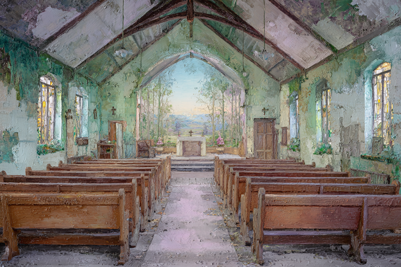 Abandoned Kirche Innenansicht Mit Buntglasfenstern Und Verfall Ross Stille | Sakrale Bauten | Architektur