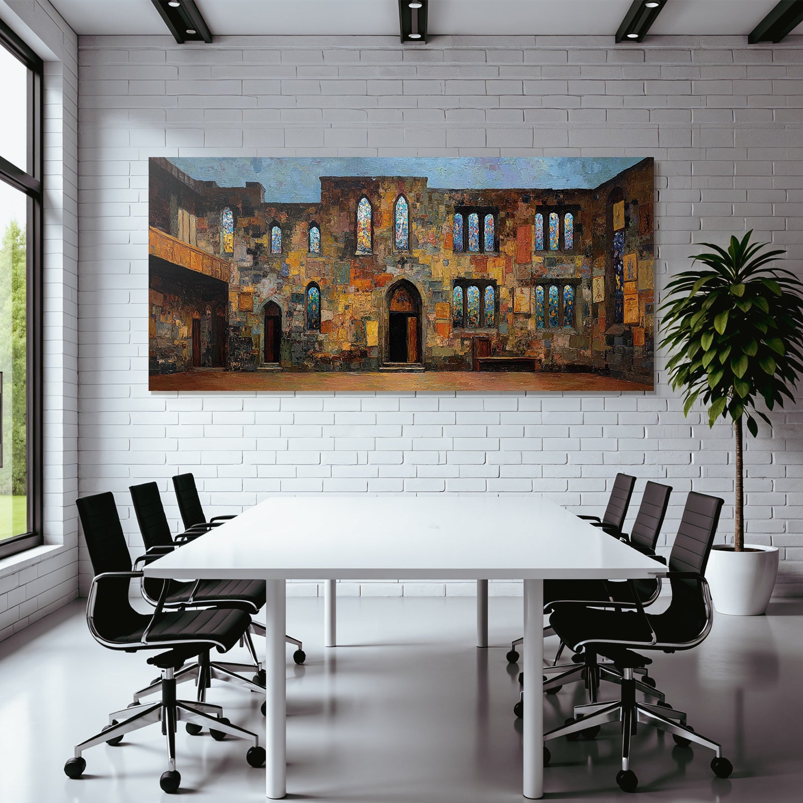 Alte Ruine Mit Fenstern Und Stahlglas Vibrante Farben