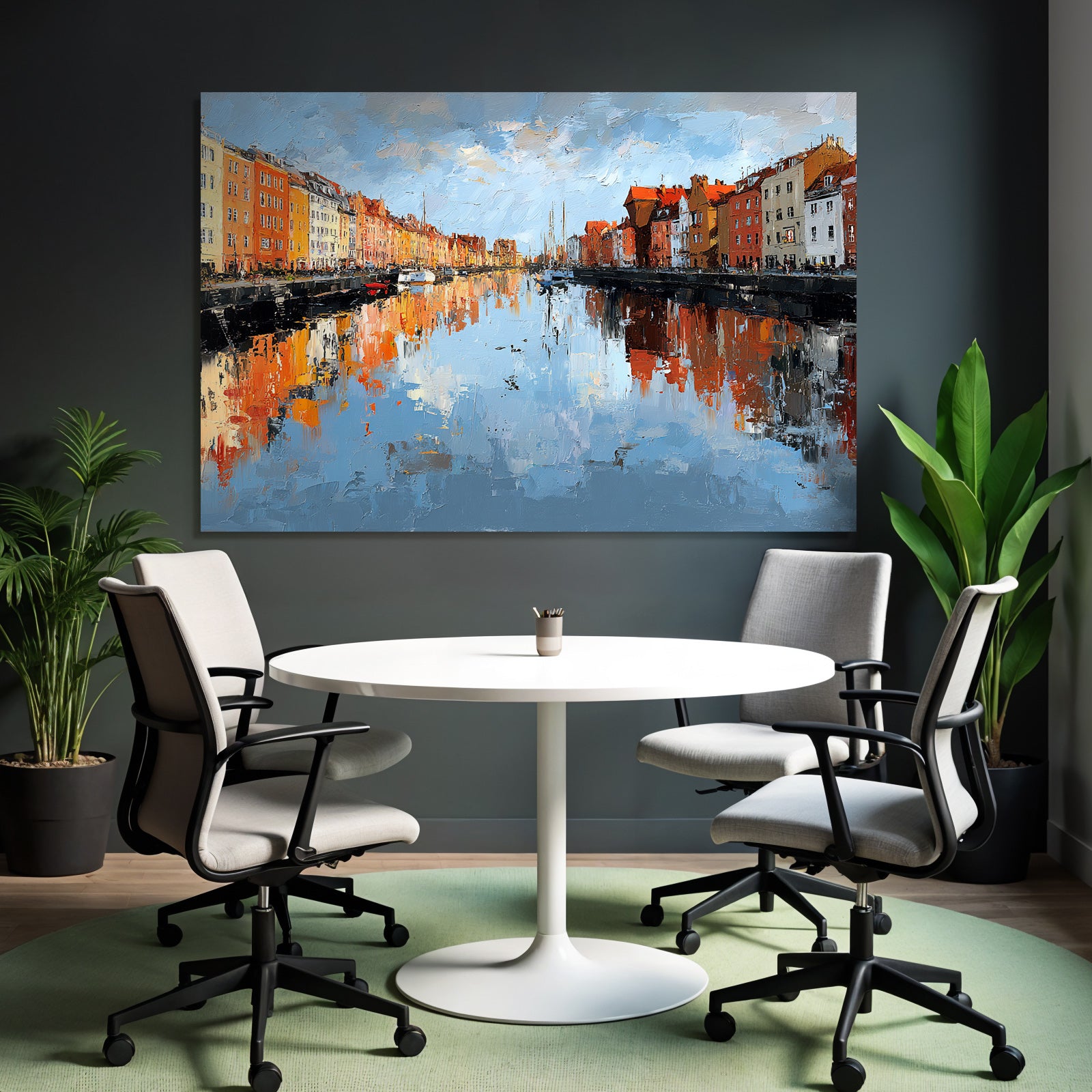 Buntes Wasserfront Mit Bäumen Und