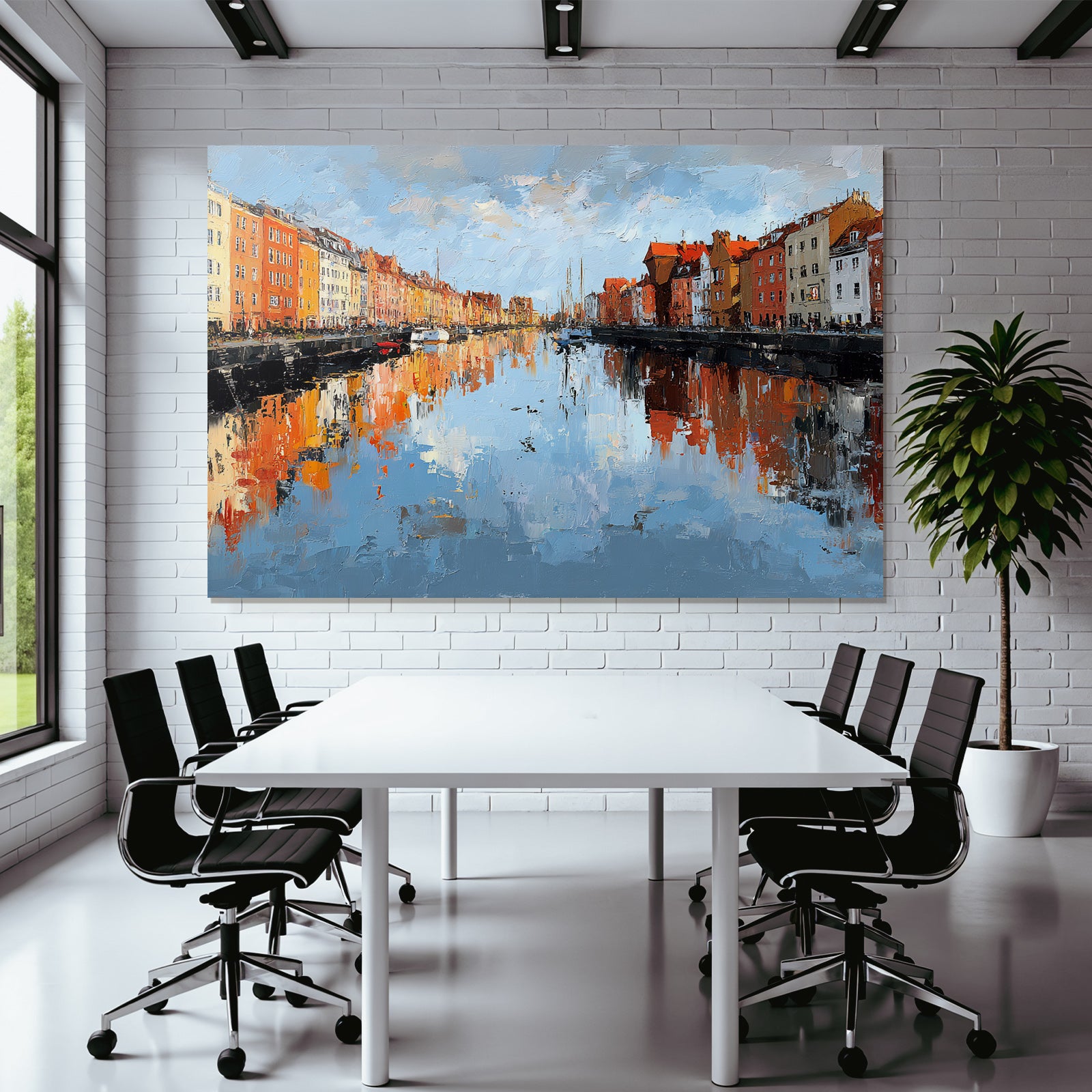 Buntes Wasserfront Mit Bäumen Und