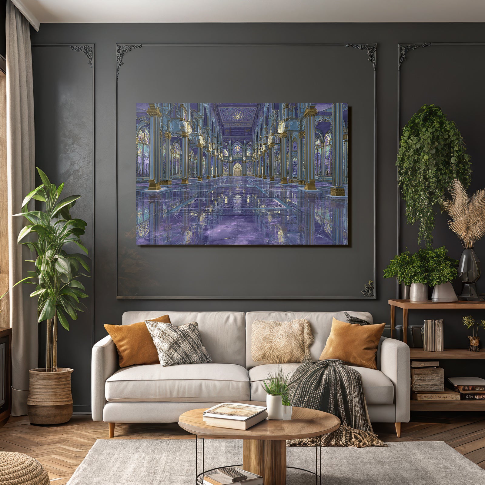 Elegante Architektonische Halle In Lila Und Blau