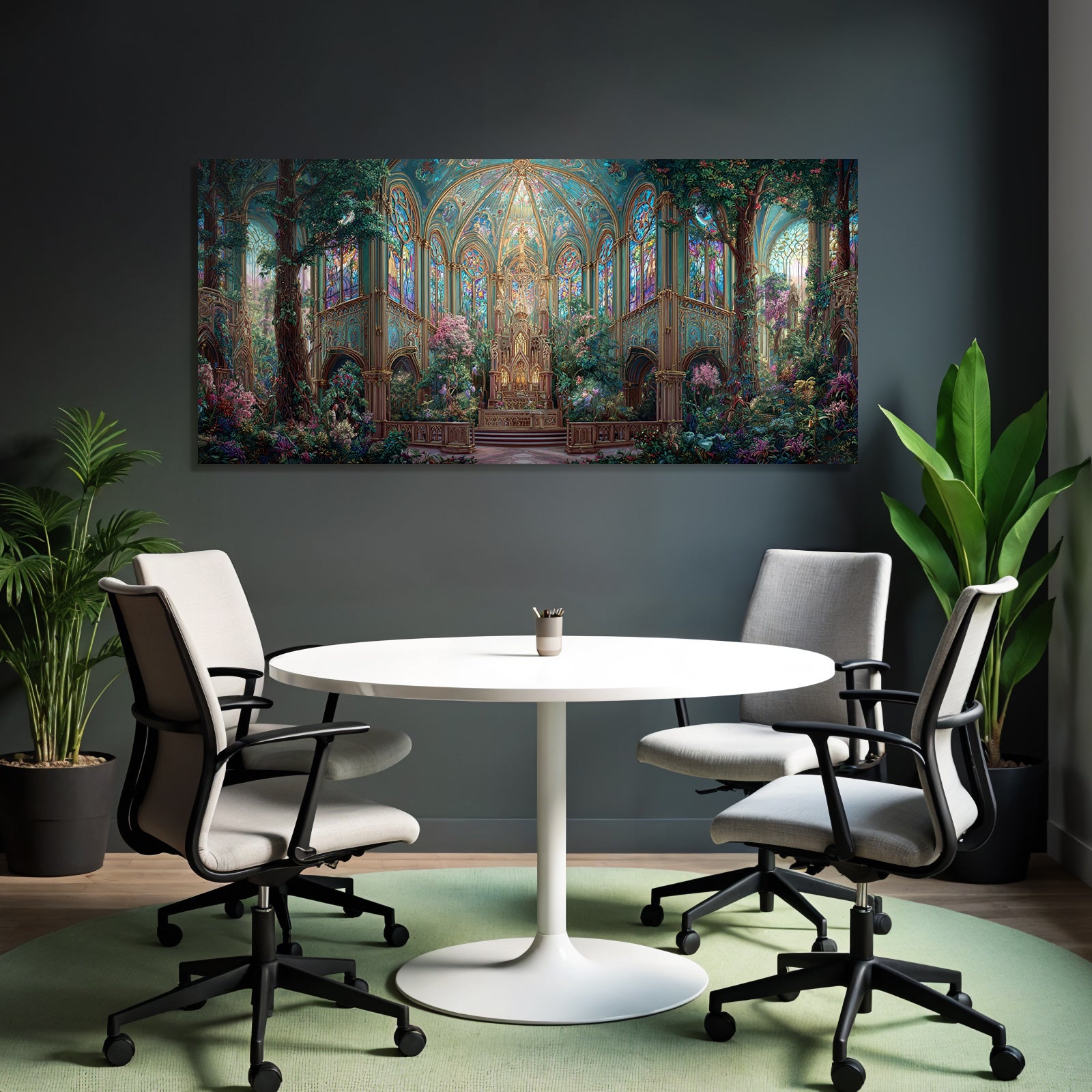Fantastische Innen Grand Hall Mit Grünen Pflanzen Und Blumen