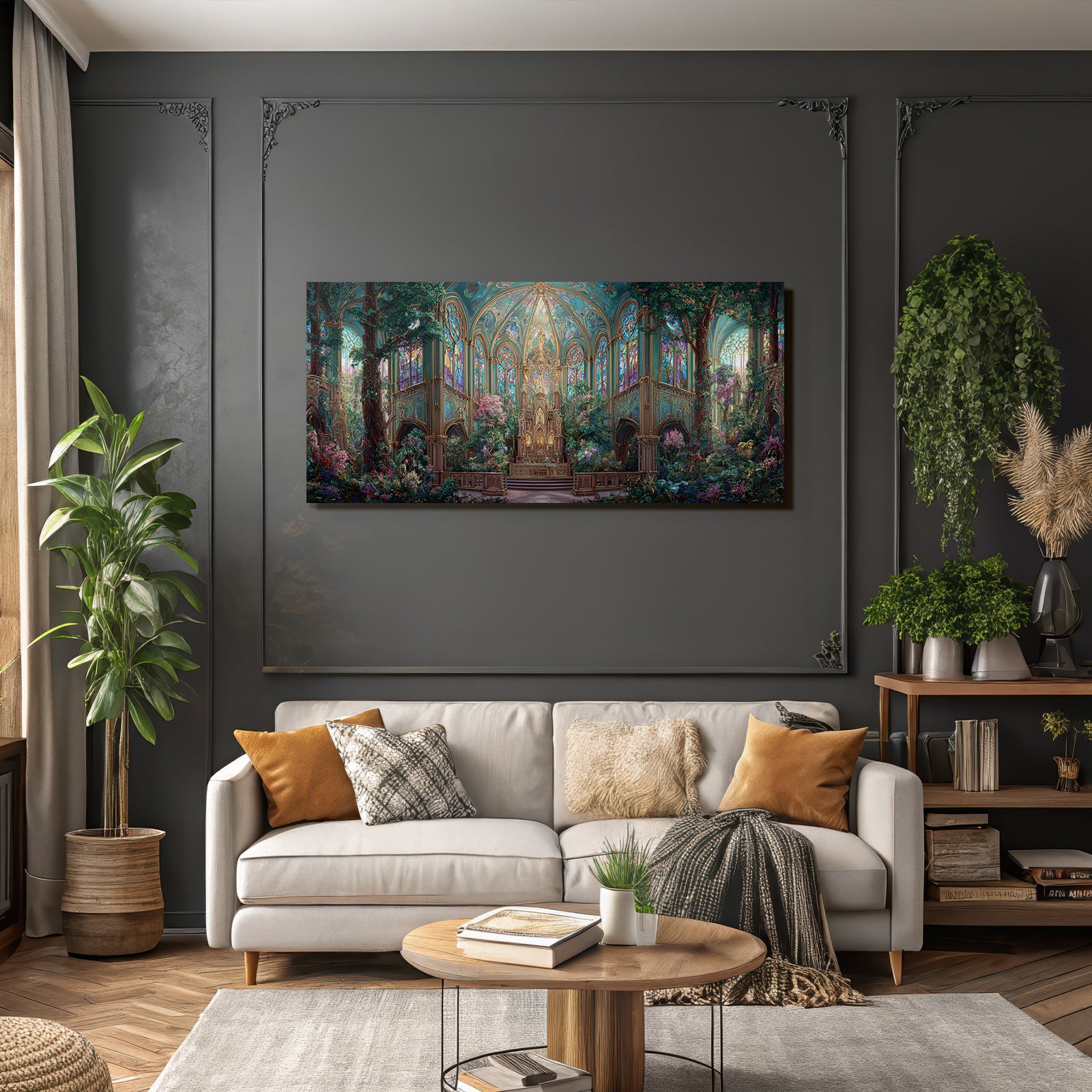 Fantastische Innen Grand Hall Mit Grünen Pflanzen Und Blumen