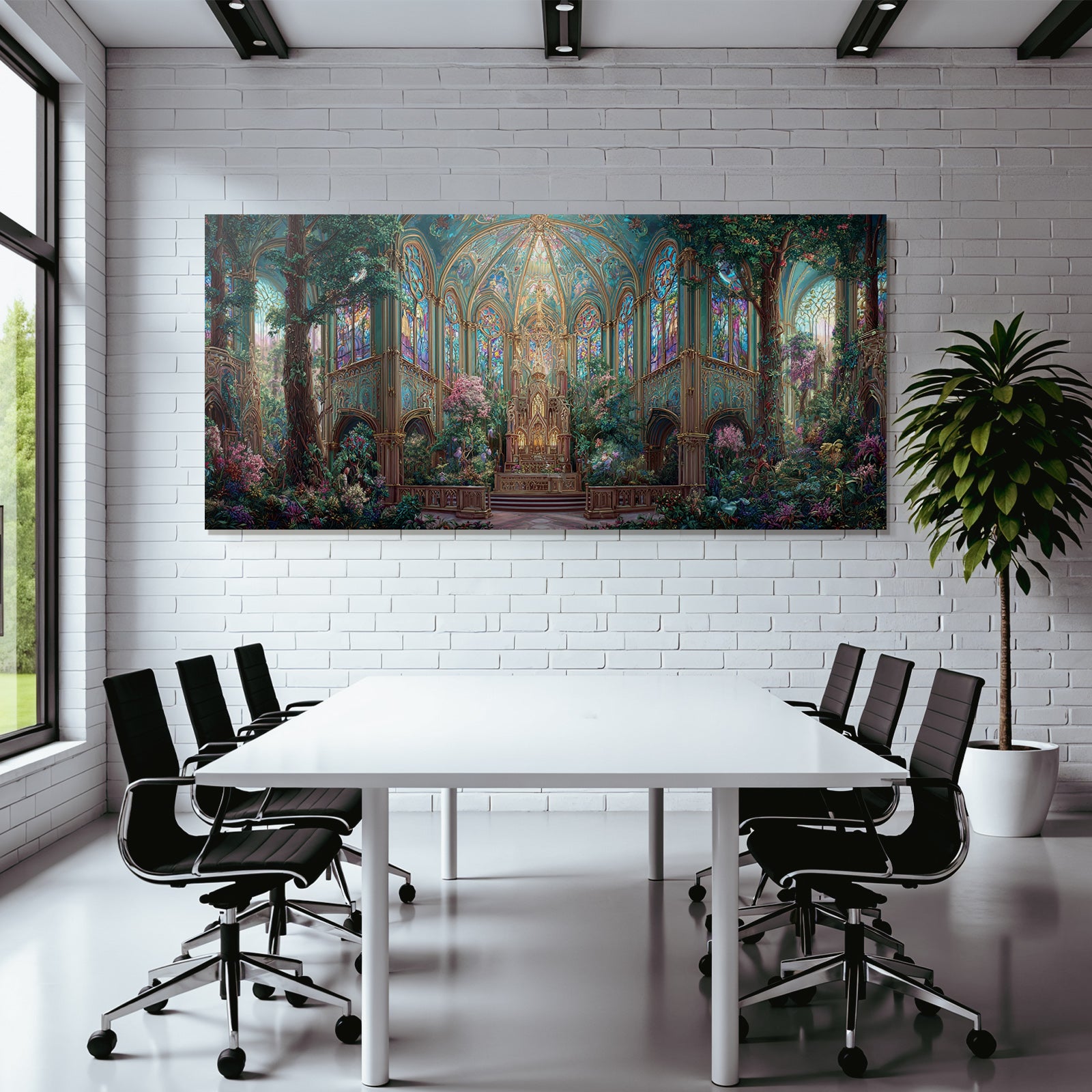 Fantastische Innen Grand Hall Mit Grünen Pflanzen Und Blumen