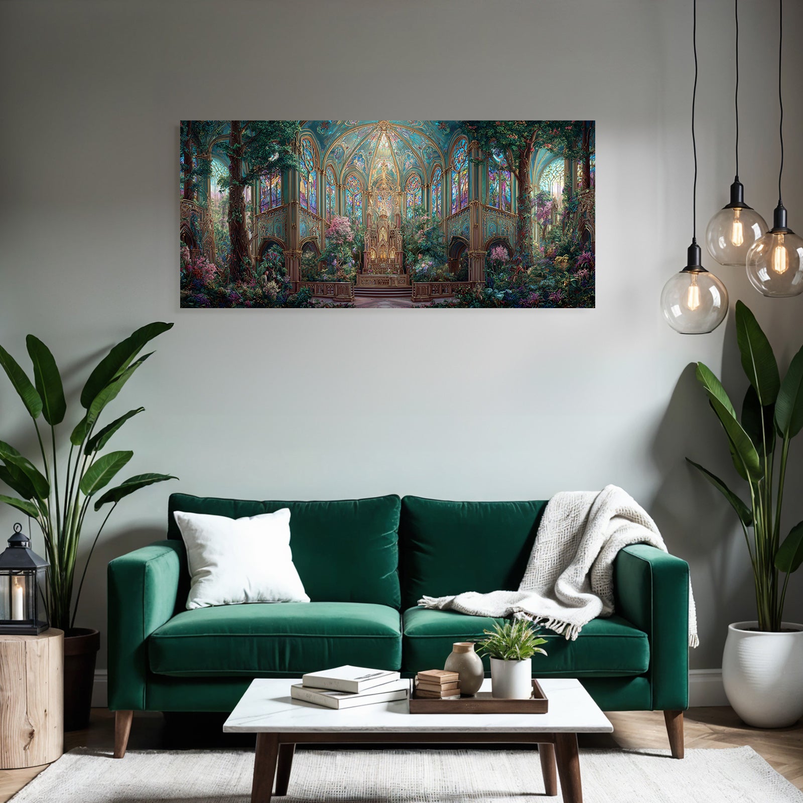 Fantastische Innen Grand Hall Mit Grünen Pflanzen Und Blumen