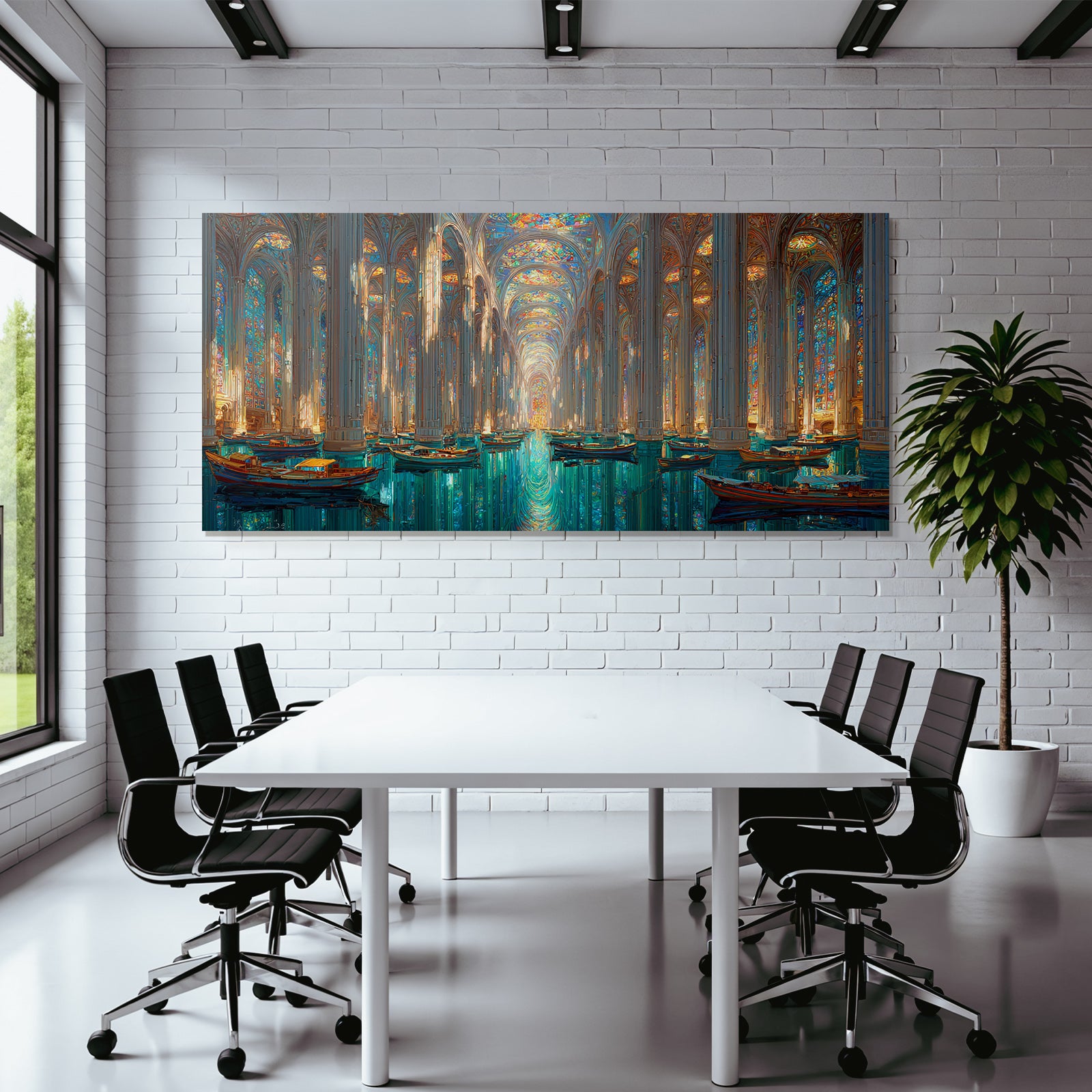Fantastischer Innenraum Kathedrale Strahlendes Licht Bunte Fenster Reflexionen