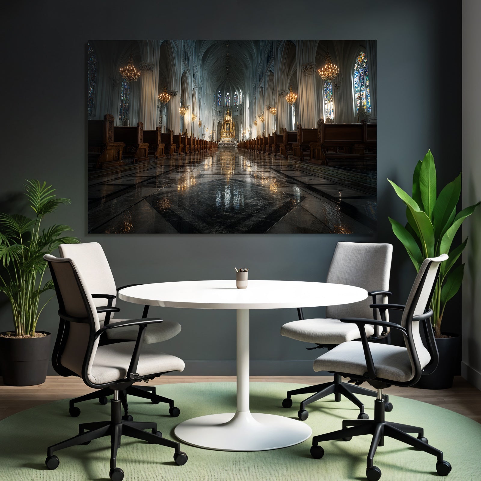 Grand Kirche Innenansicht Mit Stillvollem Und Glasfenstern
