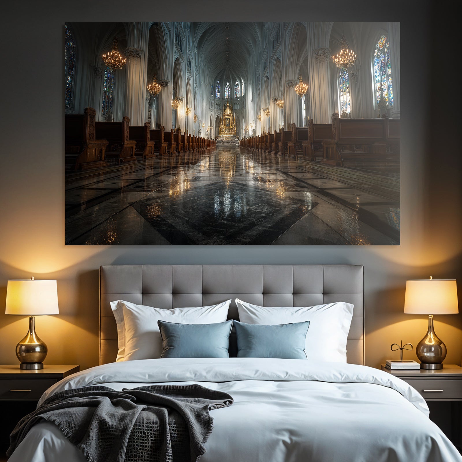 Grand Kirche Innenansicht Mit Stillvollem Und Glasfenstern