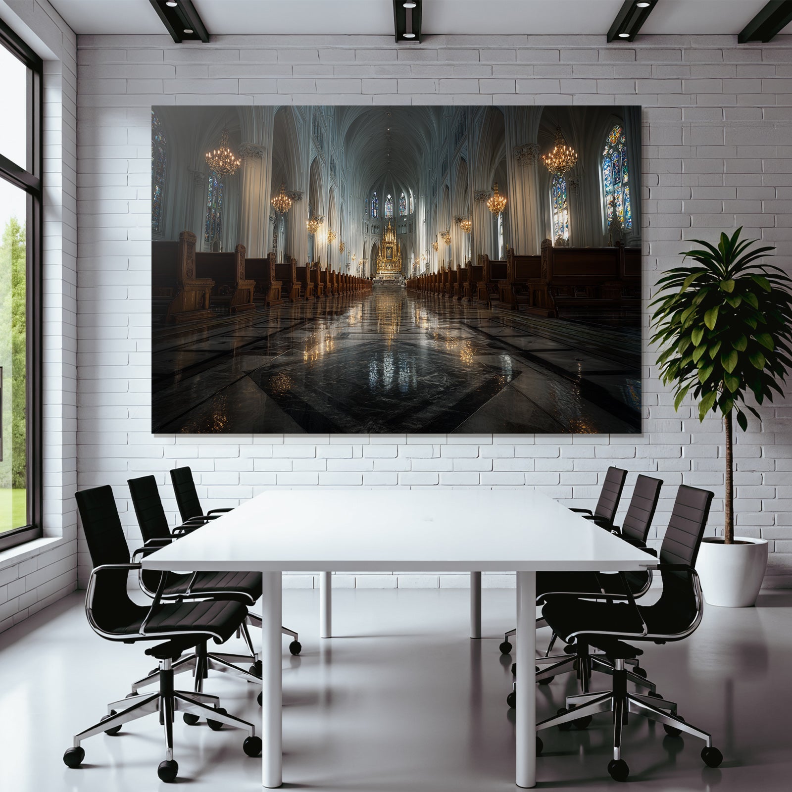 Grand Kirche Innenansicht Mit Stillvollem Und Glasfenstern