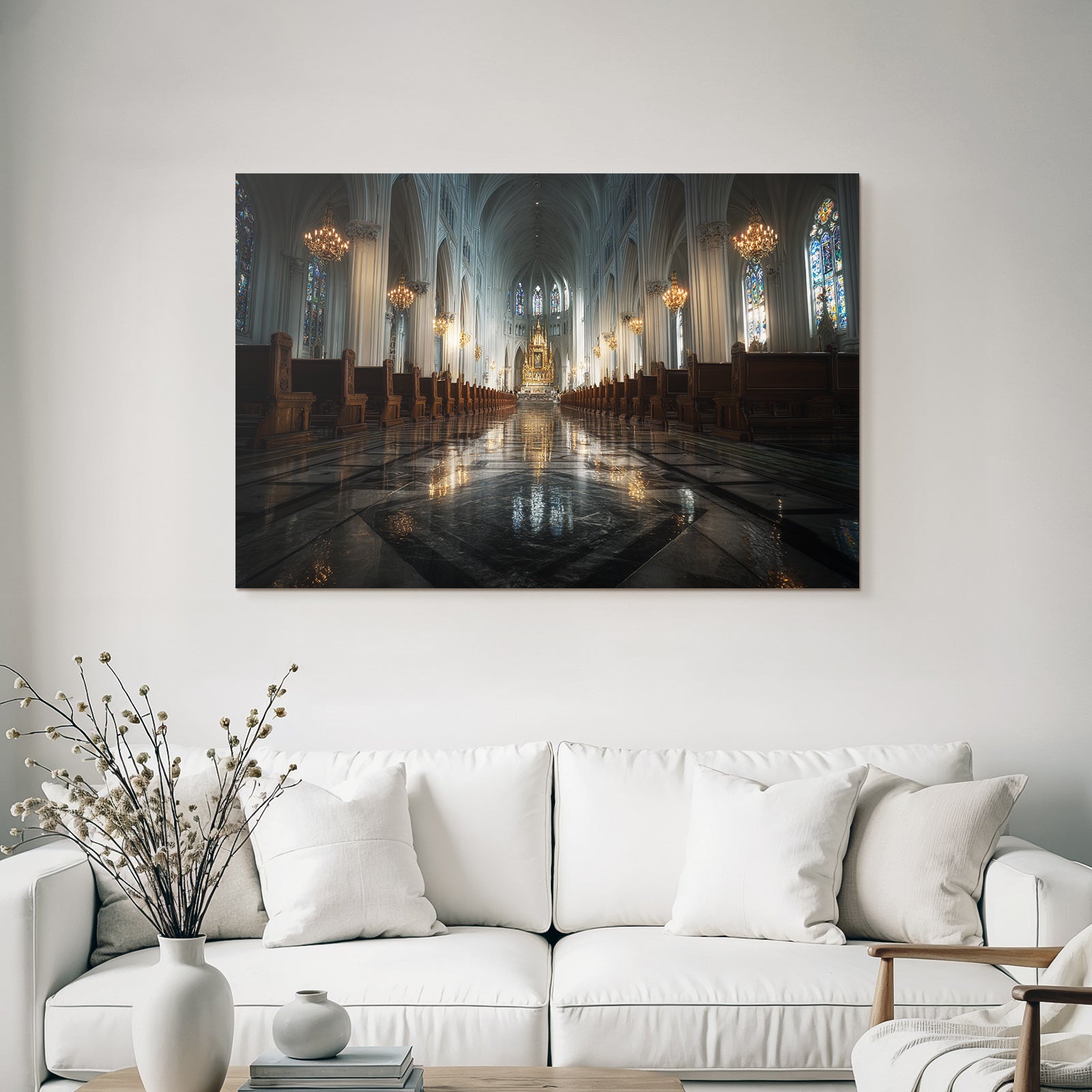 Grand Kirche Innenansicht Mit Stillvollem Und Glasfenstern