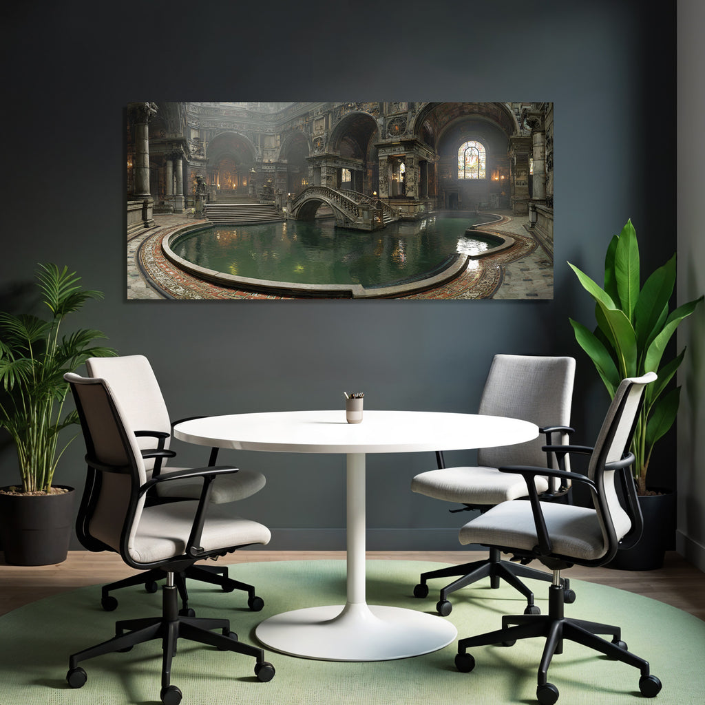 Grandiose Innenraum Mit Wasser Feature Und Brücke