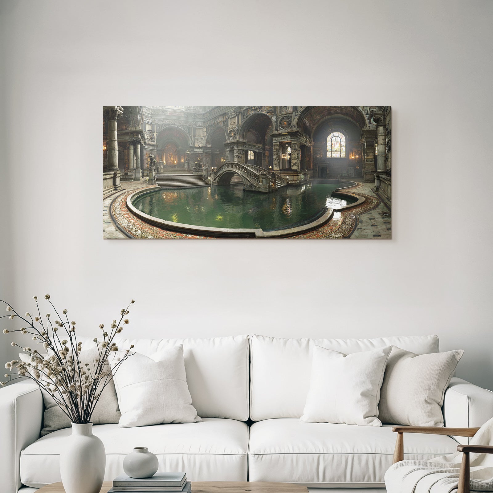 Grandiose Innenraum Mit Wasser Feature Und Brücke