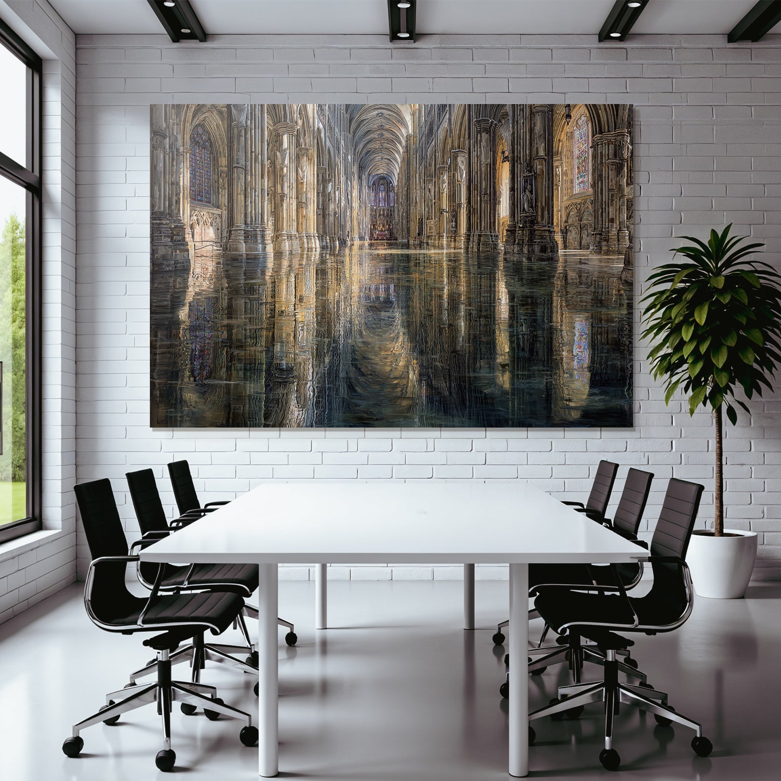 Kathedral Innenraum Mit Buntem Verglasung Und Wasser Reflexion