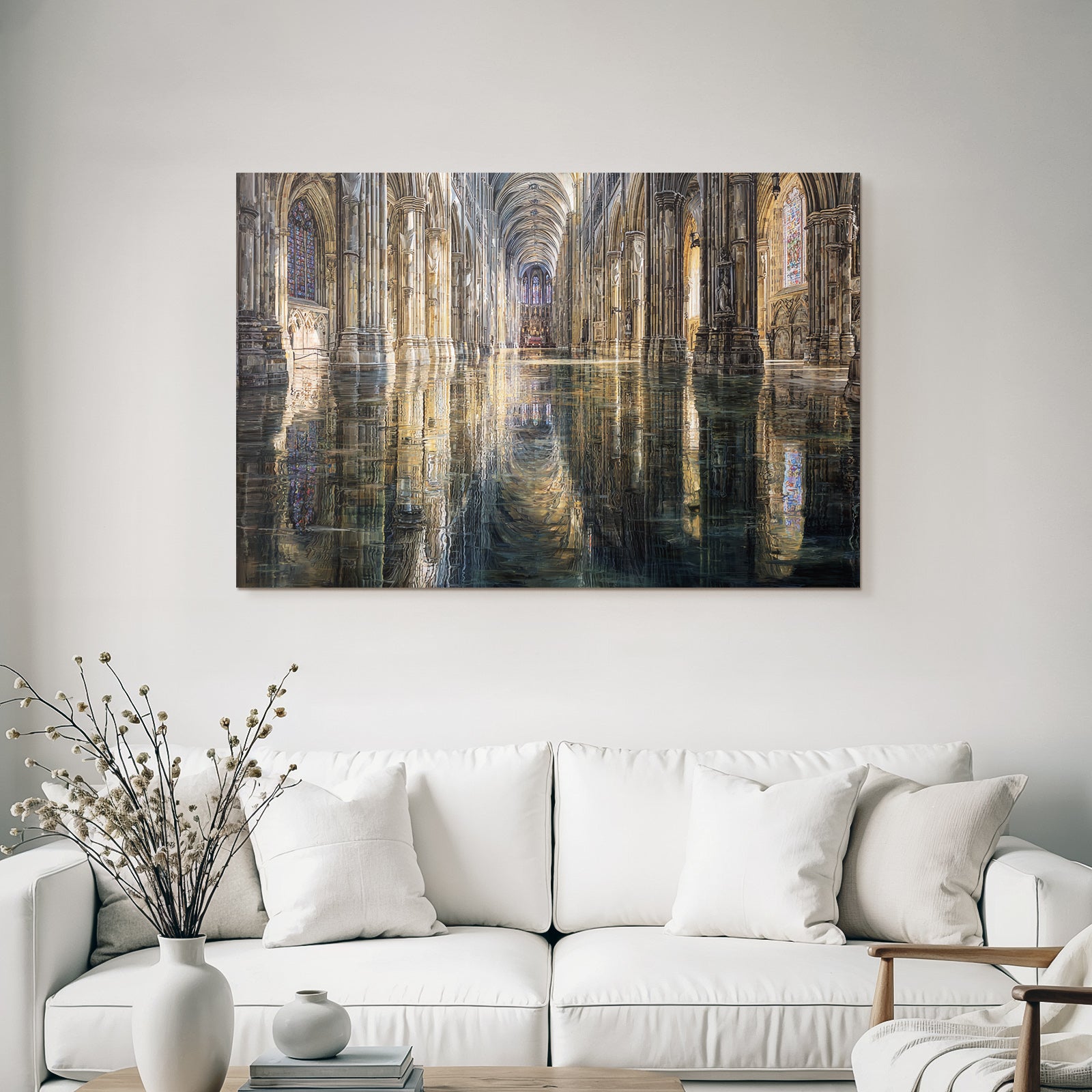Kathedral Innenraum Mit Buntem Verglasung Und Wasser Reflexion