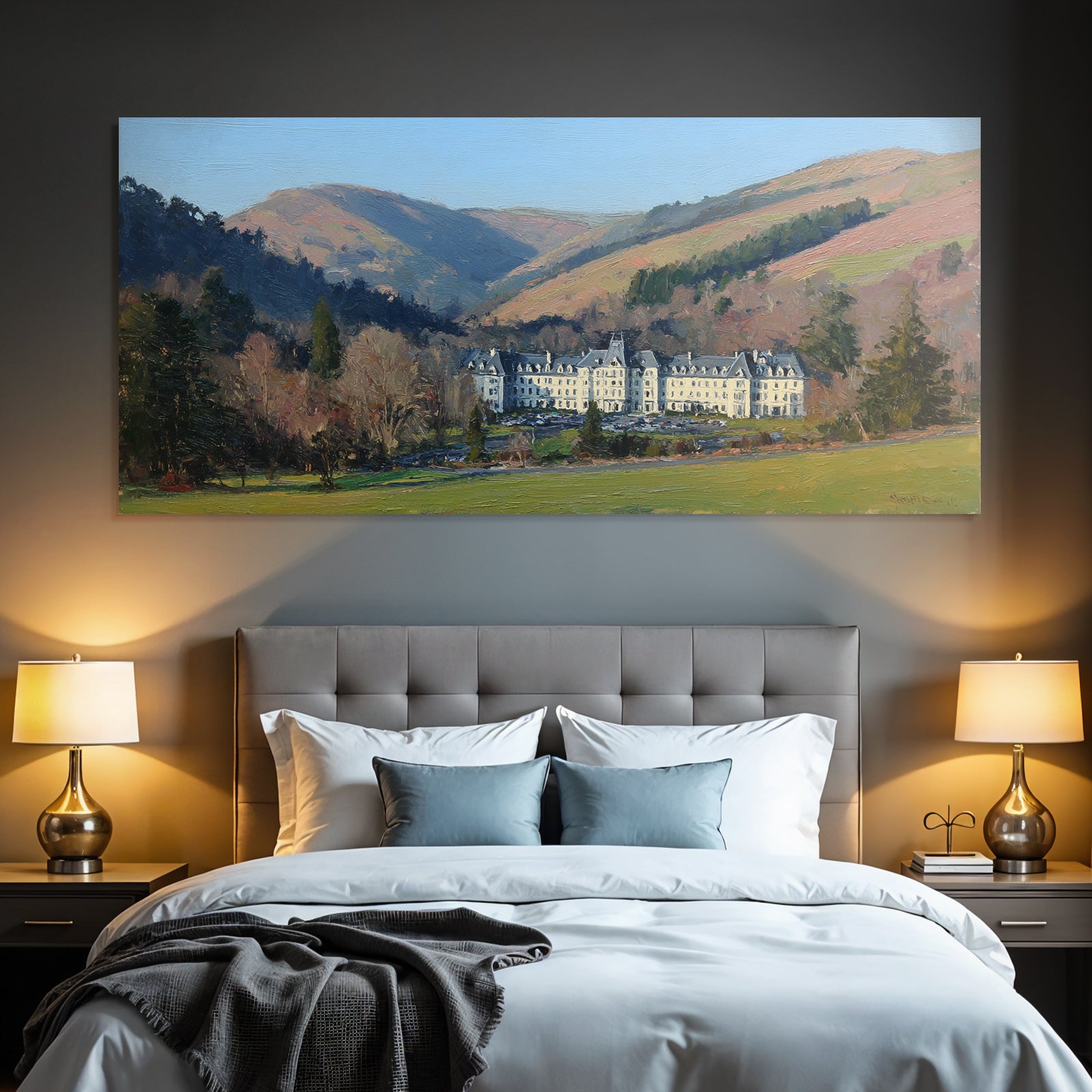 Landschaftsbild Von Einem Hotel Oder Einem Anhang Mit Hügeln Und Bergen