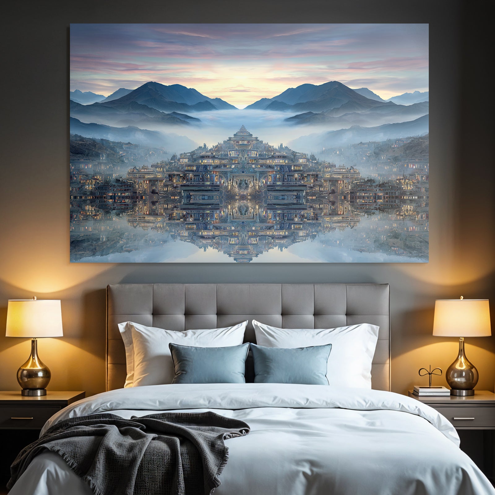 Surreale Landschaft Traumhafte Mit Spiegelung Dämmerungsstimmung