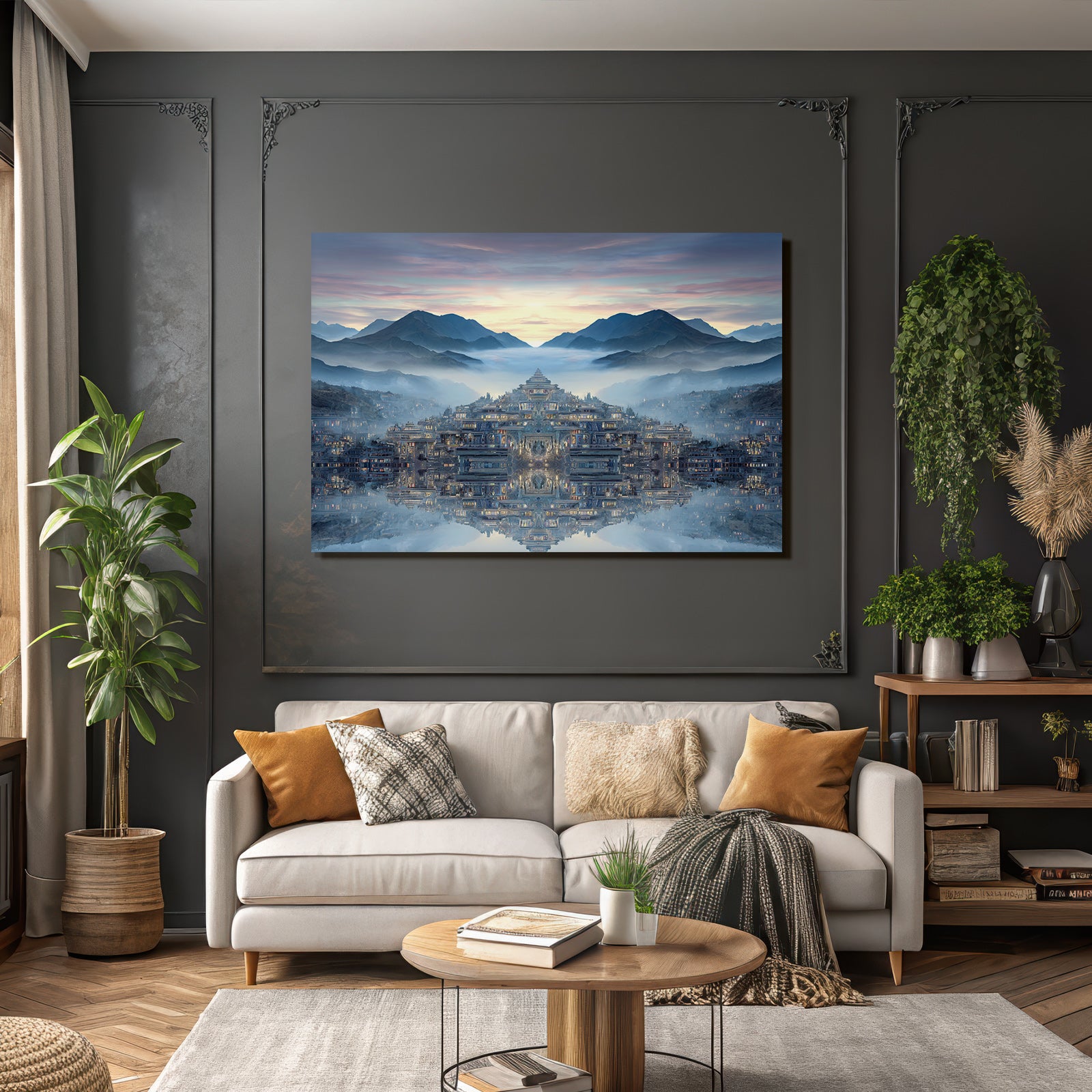 Surreale Landschaft Traumhafte Mit Spiegelung Dämmerungsstimmung
