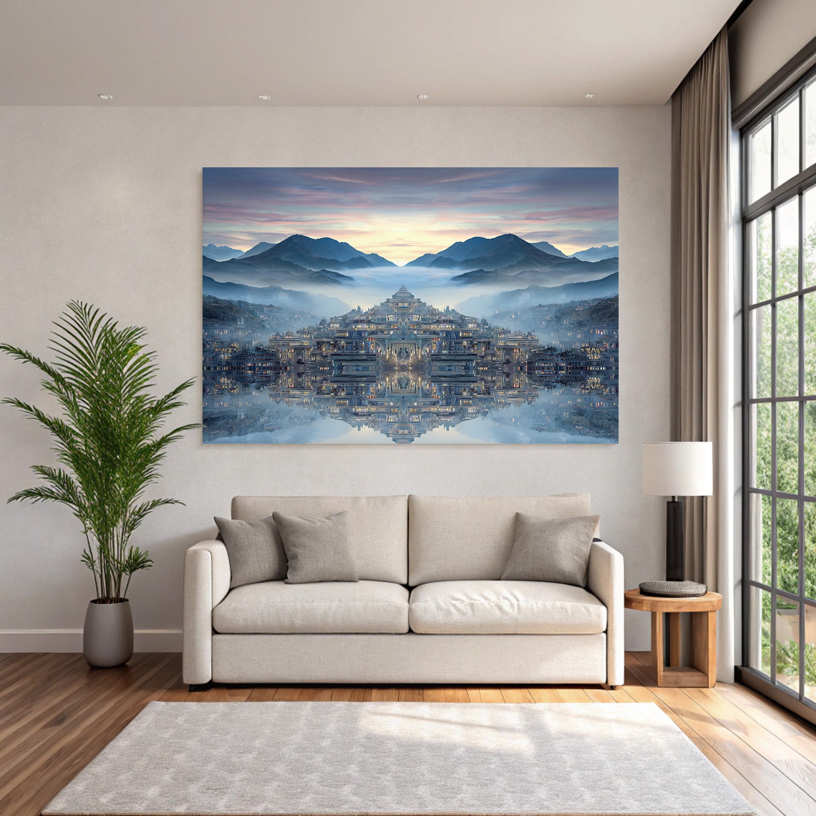 Surreale Landschaft Traumhafte Mit Spiegelung Dämmerungsstimmung
