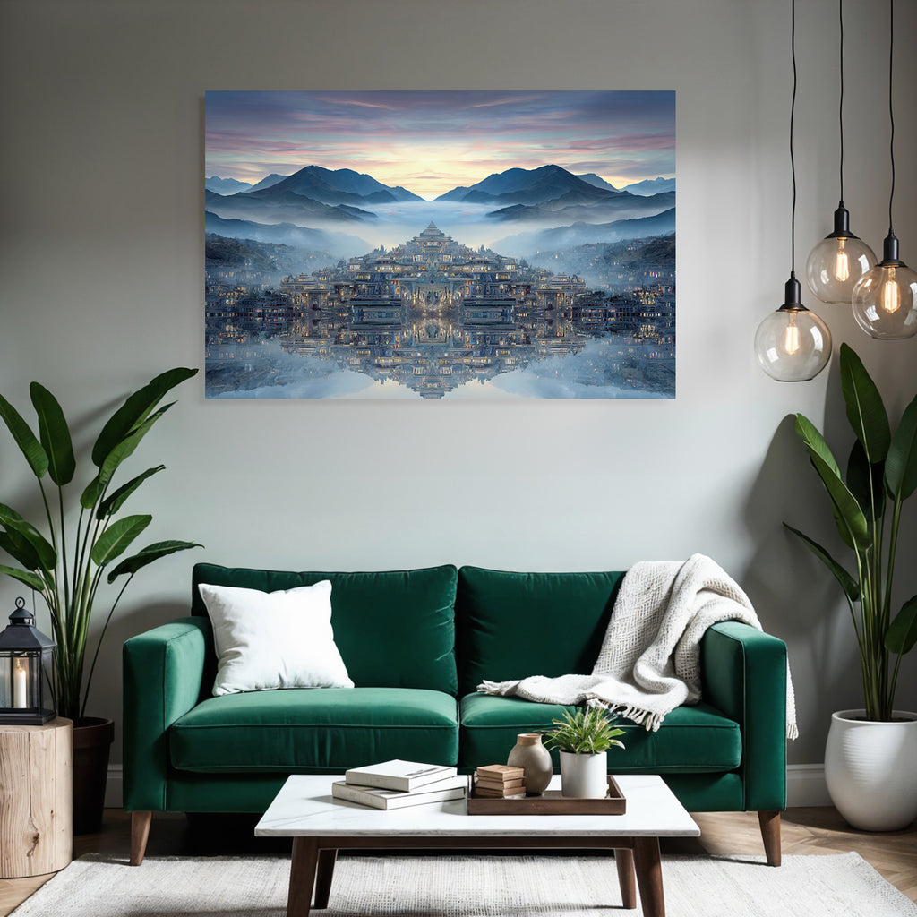 Surreale Landschaft Traumhafte Mit Spiegelung Dämmerungsstimmung